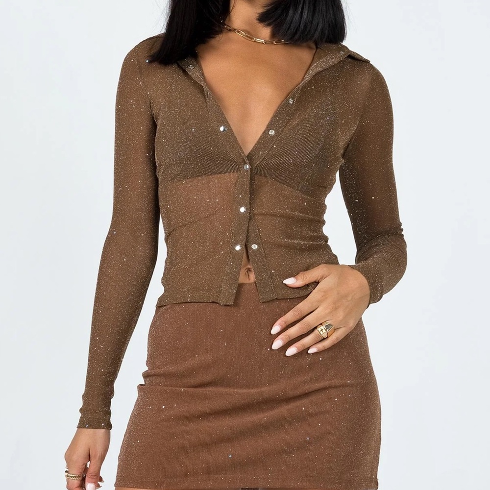 PRINCESS POLLY Sheer Glitter Blouse